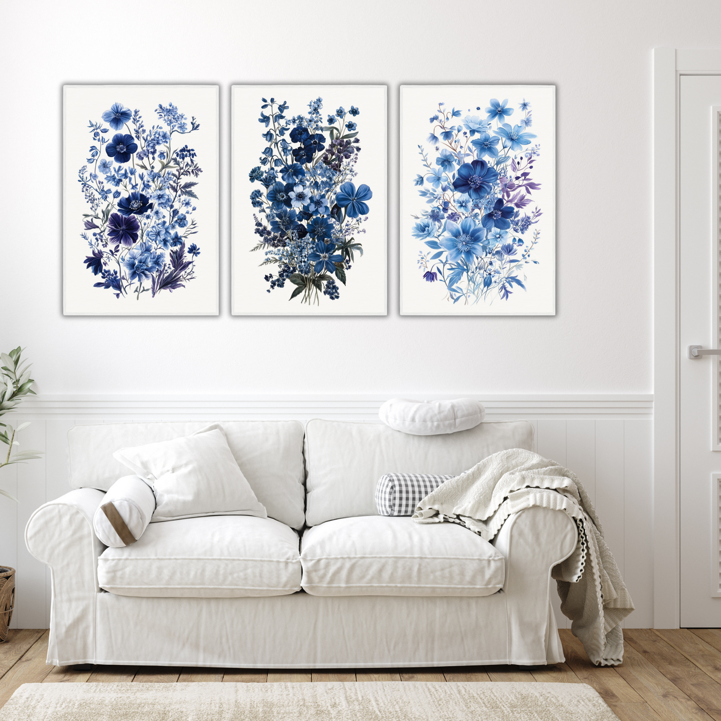 Vintage Blue Wildflower Art Set of Three | Azure Serenity